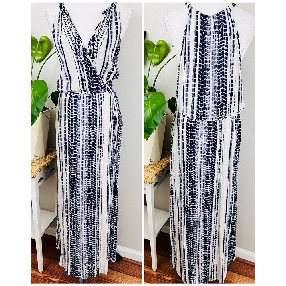 Knox Rose Gray Blue & White Tie Dye Stretchy Comfy Maxi Dress Plus Size XXL
